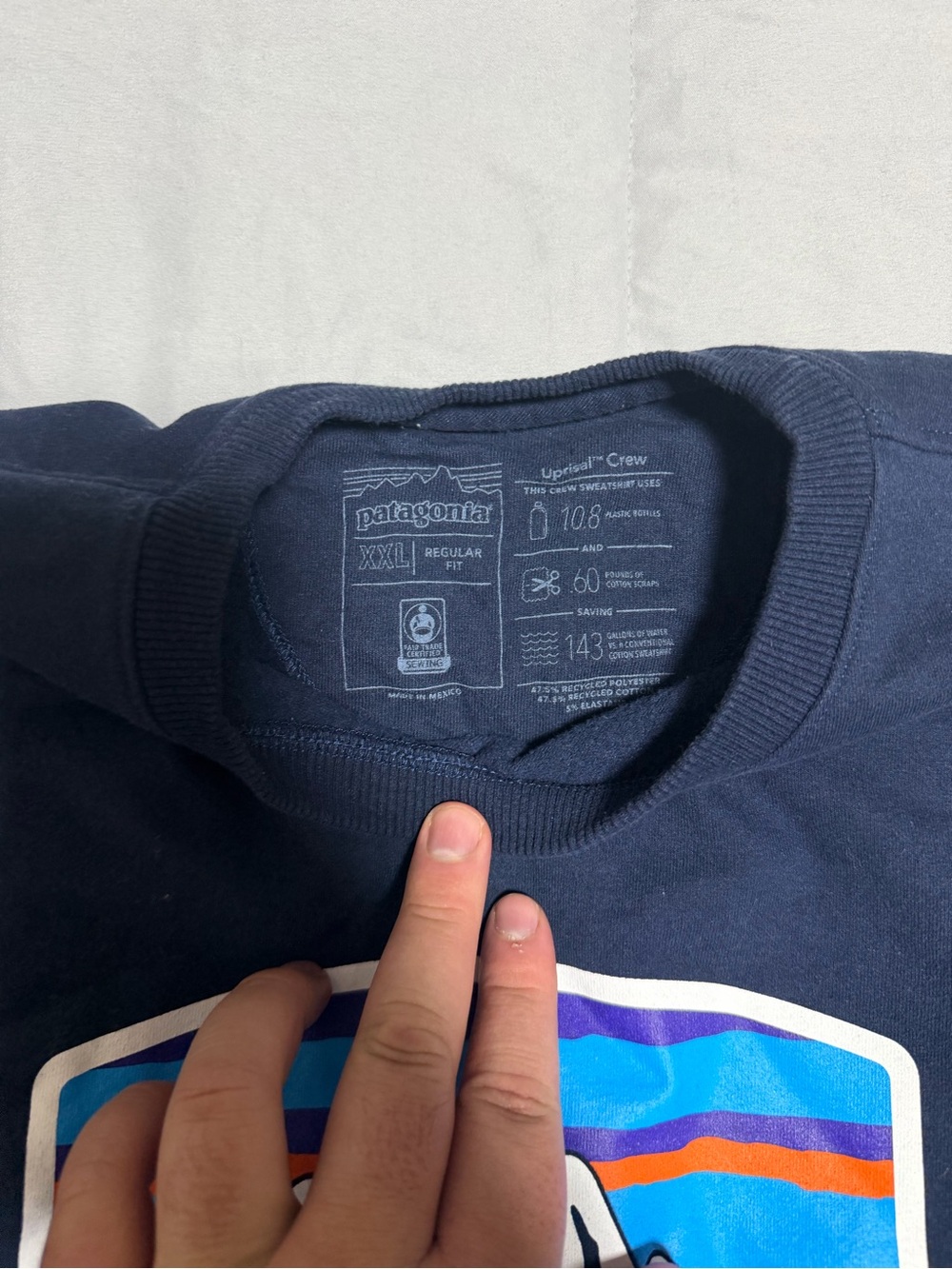 Patagonia Navy Crewneck Sweatshirt with Multicolor Graphic